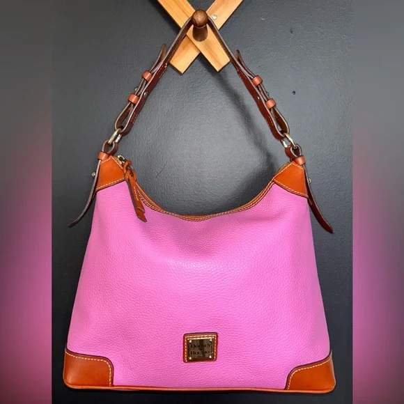 Dooney & Bourke Pink & Tan Pebble Grain Hobo bag -EUC- - Picture 3 of 16